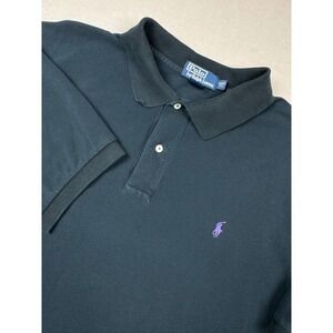 Polo‎ Ralph Lauren 2XLT Black Polo Shirt Purple Pony Logo Cotton READ Flaws